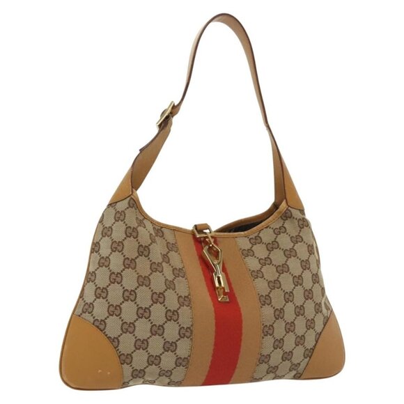 GUCCI GG Canvas Sherry Line Jackie Shoulder Bag Beige Gold 001 4057 Auth ti3339 - Picture 1 of 16